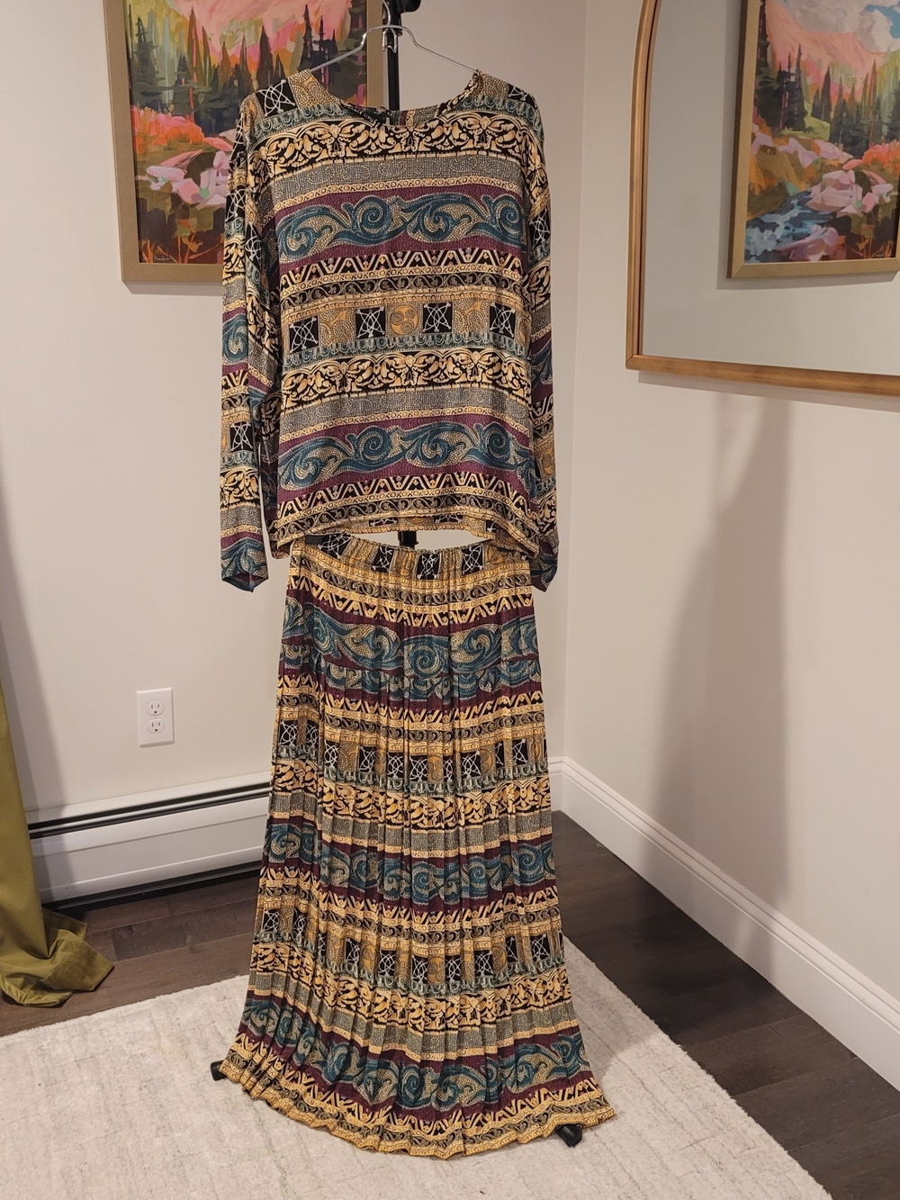 Vintage CAROLE LITTLE Skirt Set Made in USA 100% Rayon Abstract Print Size 8 - Picture 3 of 11